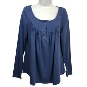 JW Style Womens Large Blue Popover Top Long Sleeve Boho Tunic Blouse L